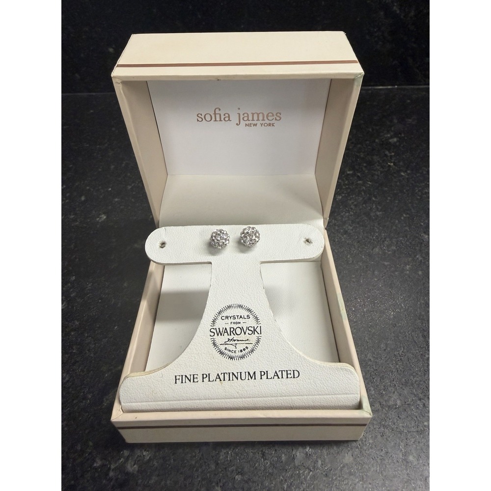 Sofia‎ James New York Crystal Ball Stud Earrings Platinum Plated Swarovski NIB
